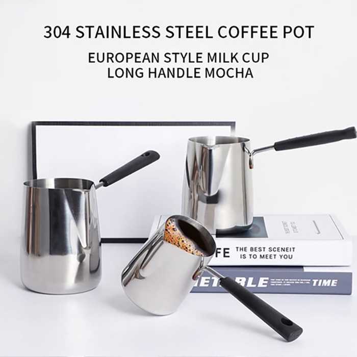 Panci Kopi Ibrik Turki Turkish Handle Gelas Kopi Espresso Latte Long Handle Stainless Steel