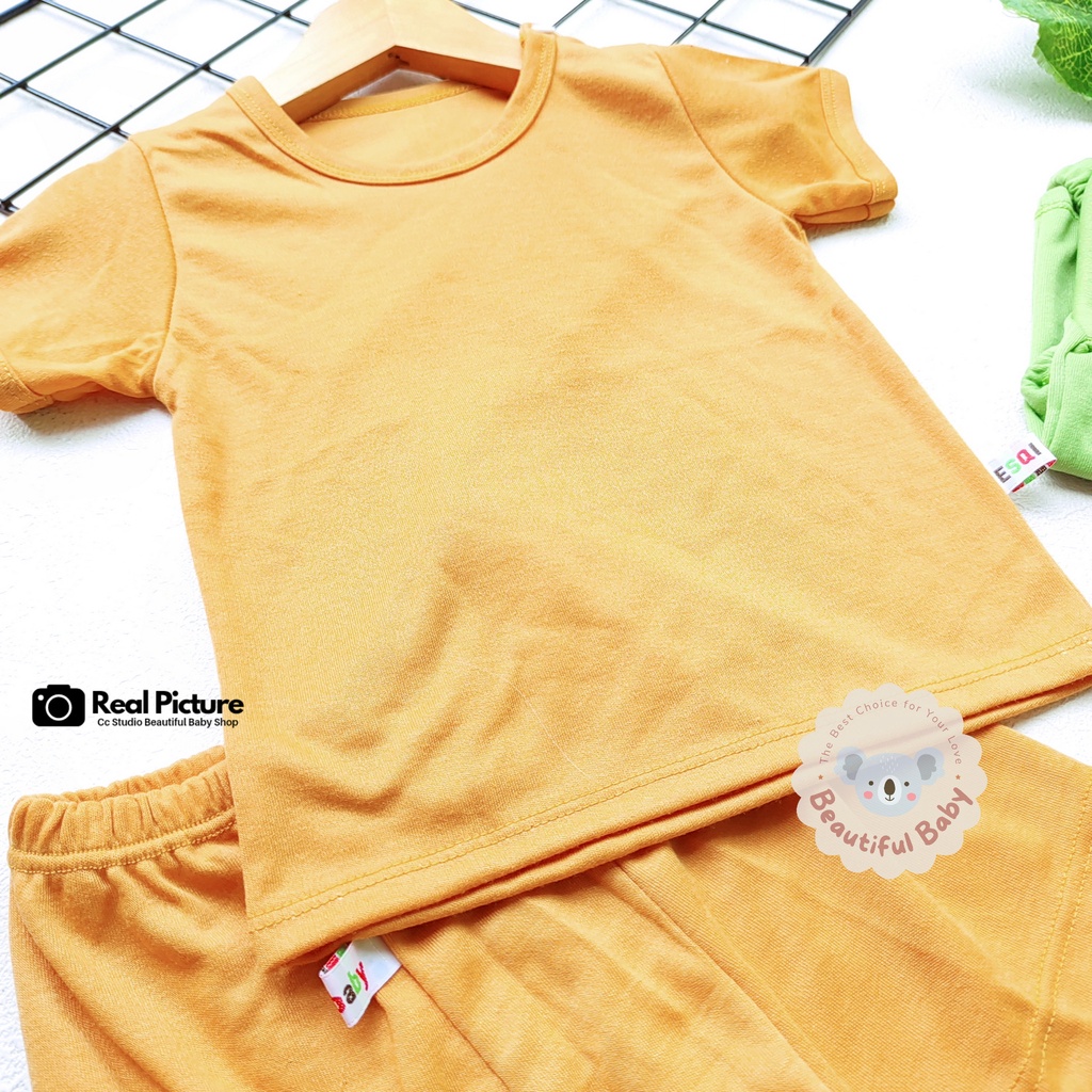 Baby.ou - Setelan Baju Bayi Lengan Pendek Celana Pendek Motif Polos / Setelan Harian Bayi / Kaos Oblong Bayi &amp; Anak Kancing Pundak