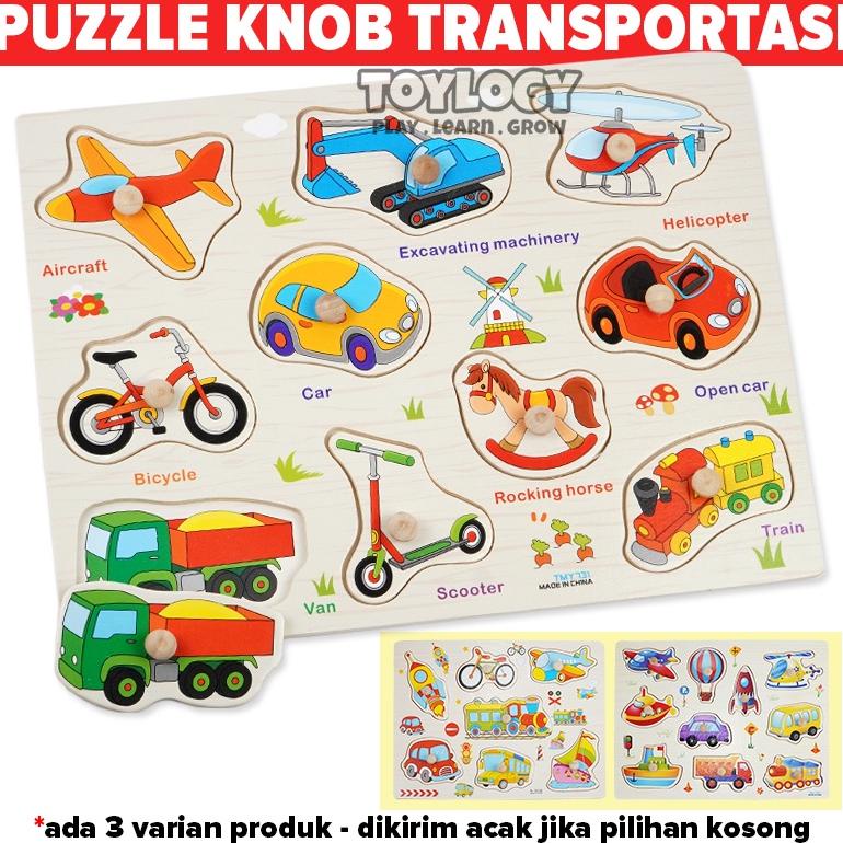 MAINAN EDUKASI ANAK PUZZLE KAYU PIN KNOB TRANSPORTASI TRANSPORTATION MOBIL PESAWAT TRUCK .