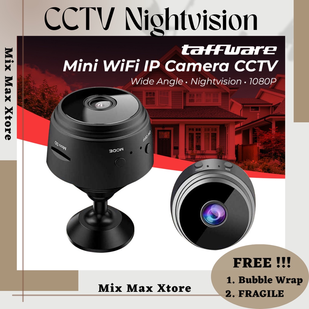 Taffware Mini WiFi IP Camera CCTV 1080P Wide Angle Nightvision - Black (A9NV)