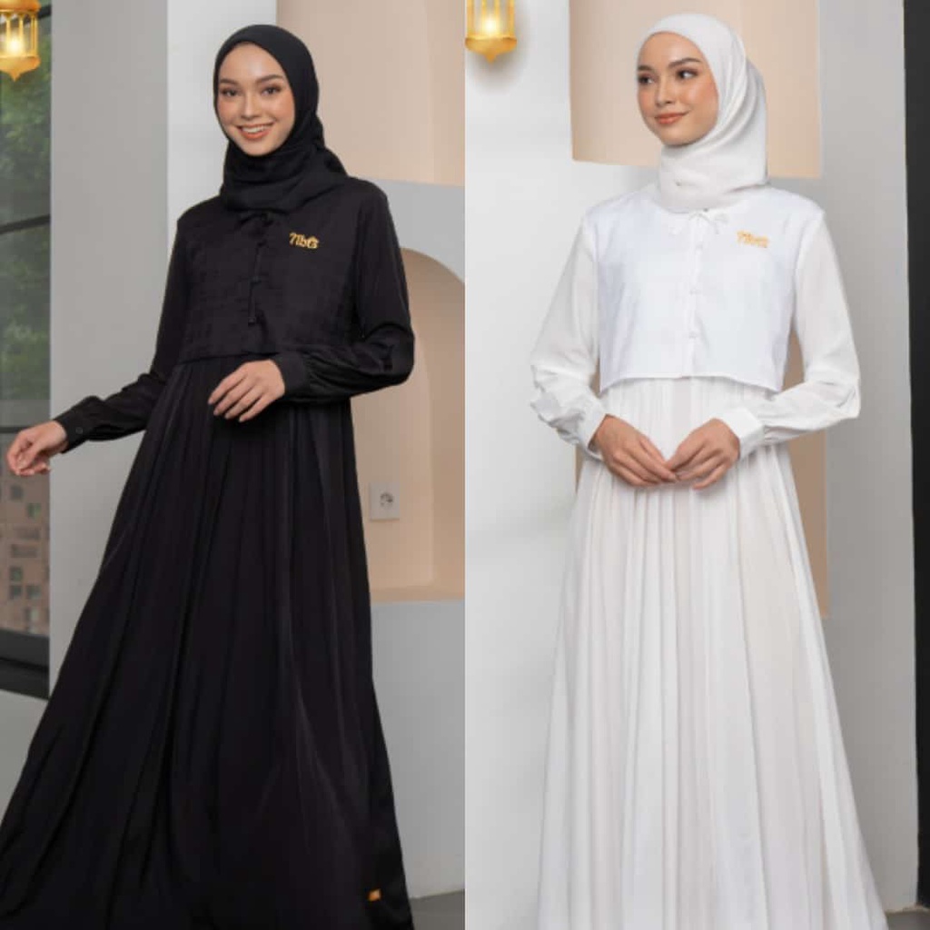 GAMIS IBU SARIMBIT NIBRAS 2023 LAIKA BLACK WHITE DRESS BAJU BUSANA MUSLIM TERBARU TERLARIS BEST SELL