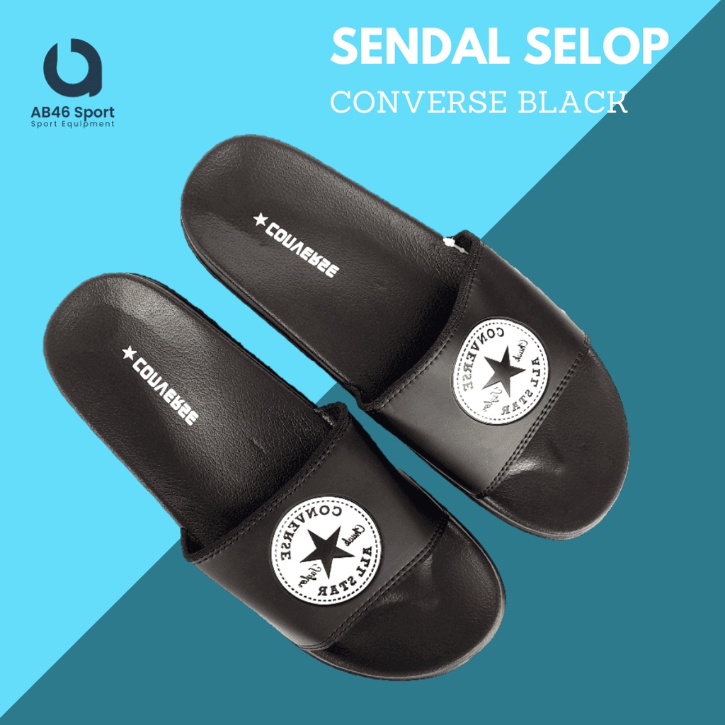 Sandal selop terbaru pria wanita sandal slip on logo hitam