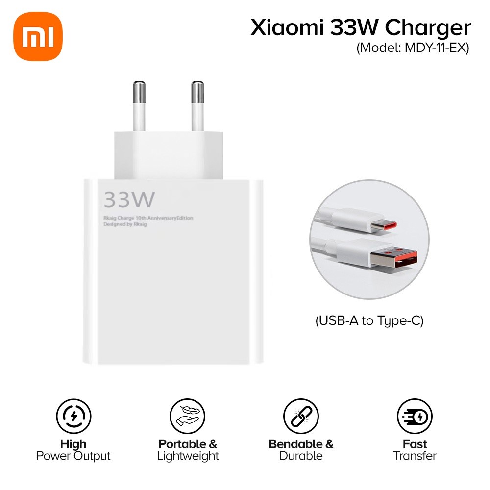 Charger Xiaomi 33W Turbo Charger 6A Type C Fast Charger Poco M4 Redmi Note 11
