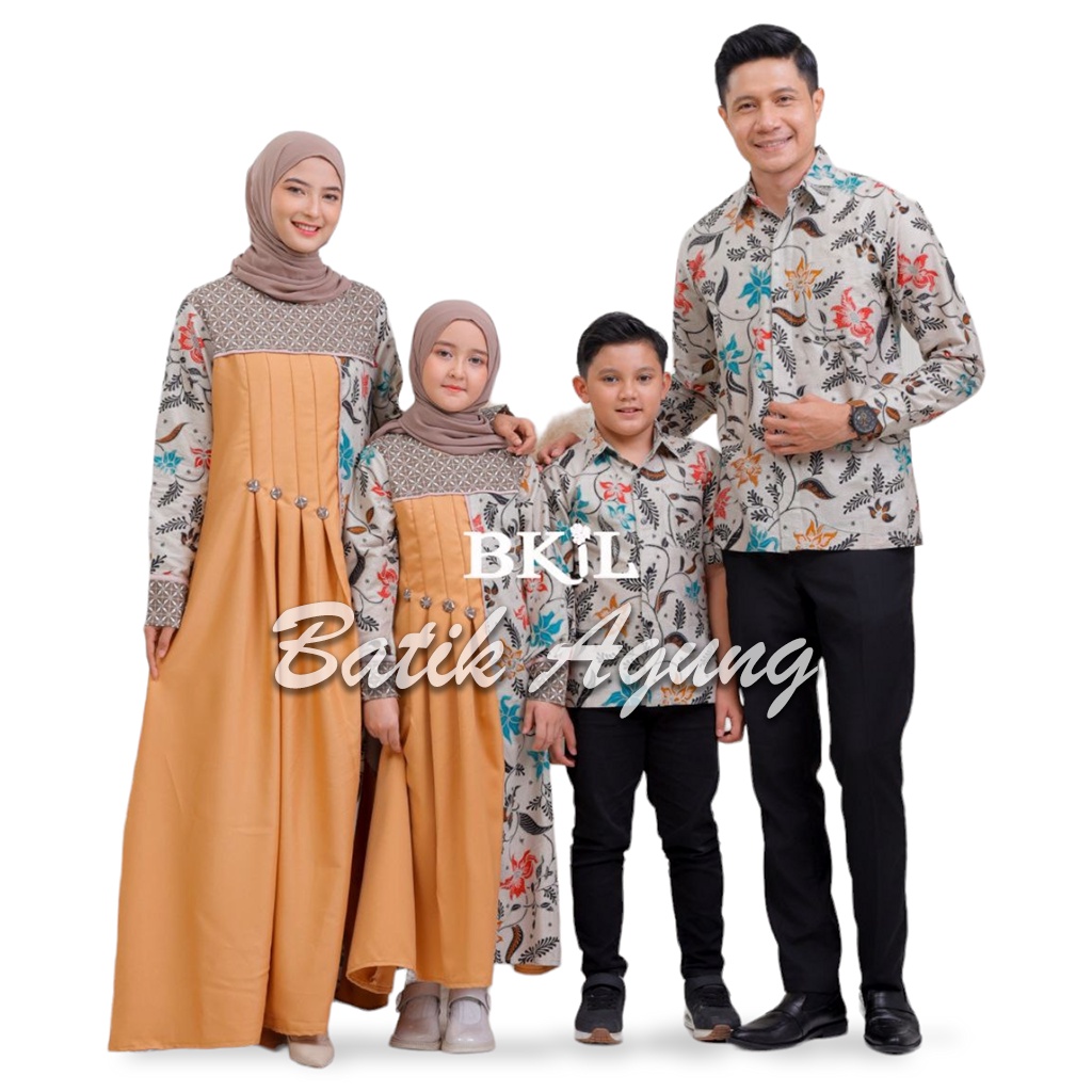 Batik Couple Gamis Keluarga Premium Kekinian / Baju Kondangan Ayah Ibu Anak Modern Elegan Terbaru