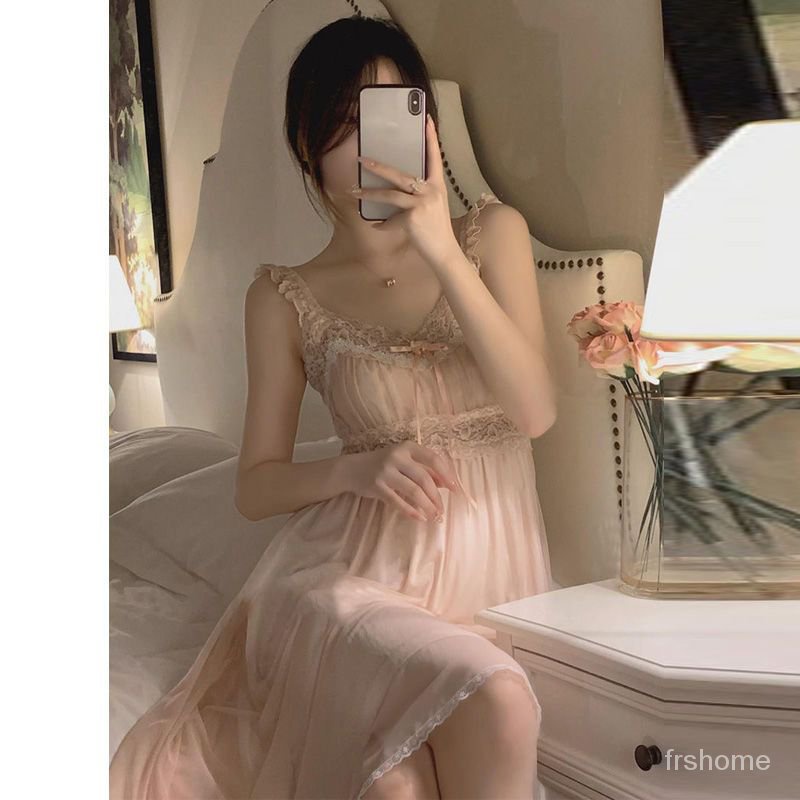 Piyama Prancis gadis-gadis musim panas gadis-gadis baru renda halter piyama gaun rasa senior