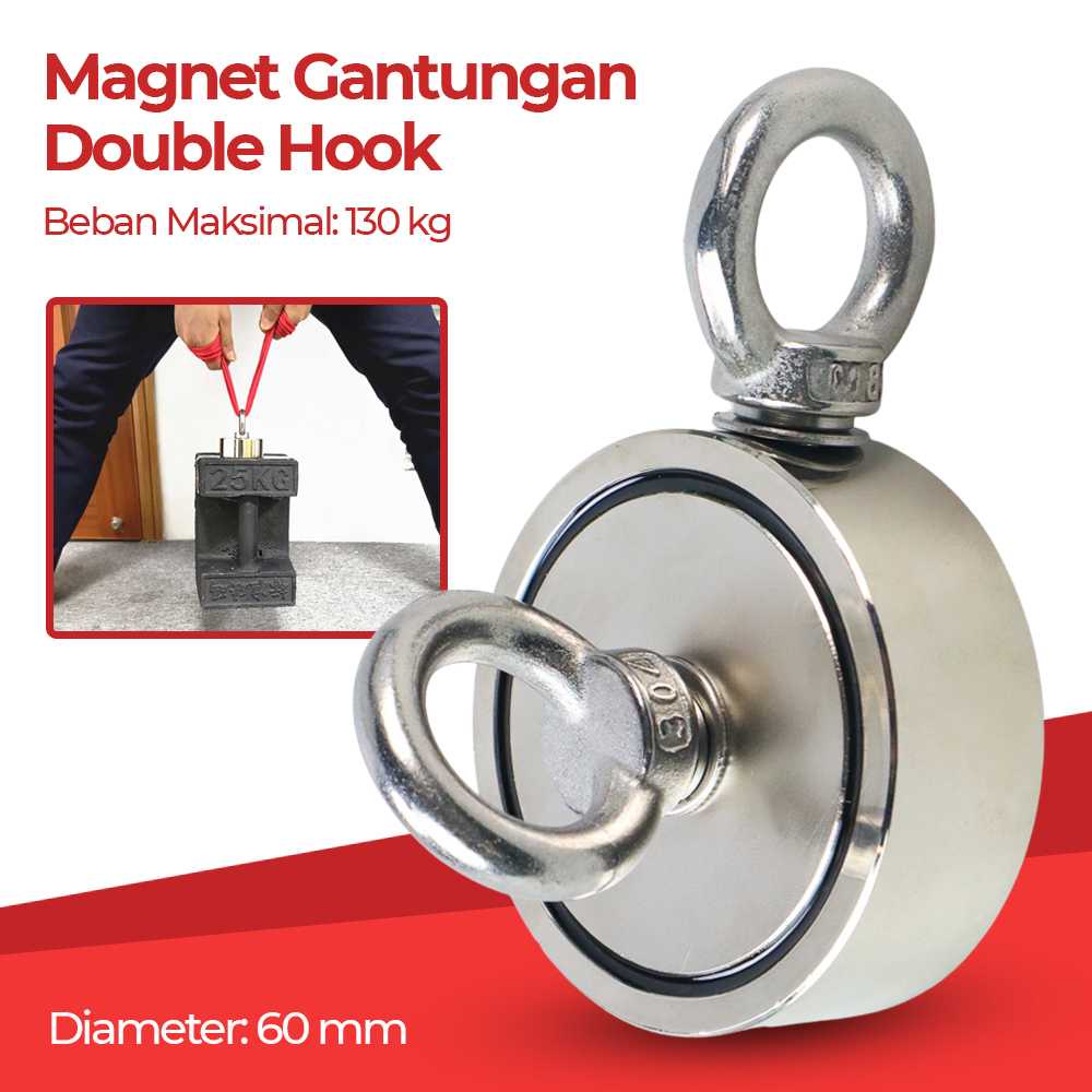 (BISA COD) FTIHSHP HYSAMTA Magnet Gantungan Double Round Hook Strong Neodymium 60mm - D60