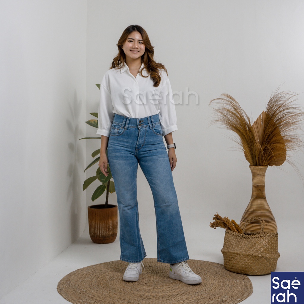 Celana panjang Highwaist wanita Jeans import premium Jeans Cutbray Kancing 2 Wanita Jeans wanita polos ripped jeans High waist jeans