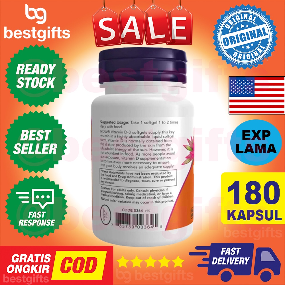 NOW SUPPLEMENTS VITAMIN D-3 400 IU VITAMIN D3 MENINGKATKAN SISTEM IMUN TUBUH 180 KAPSUL