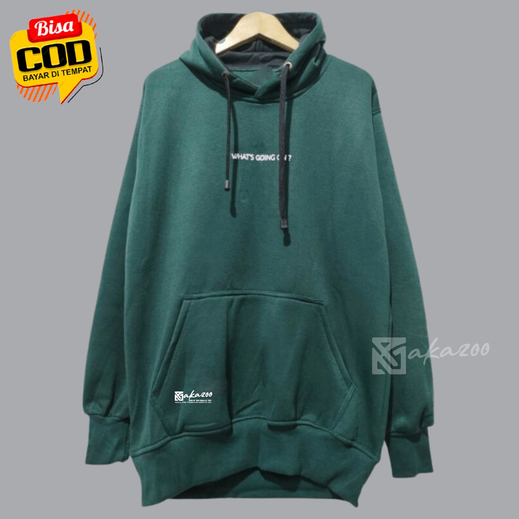 hoodie pria distro premium Sablon whats gong on Warna Hijau hoodie pria distro premium sweater hoodie pria distro kachios akazoo.id