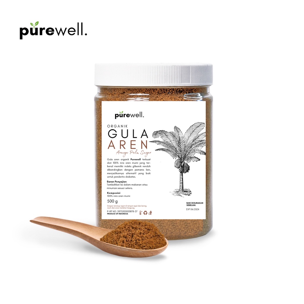 Purewell Gula Aren Semut Bubuk Organik Premium / Organic Arenga Fine Palm Sugar 500gr