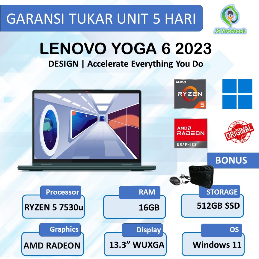 LAPTOP LENOVO YOGA 6 2in1 TOUCH RYZEN 5 7530u 16GB 512SSD WINDOWS 11