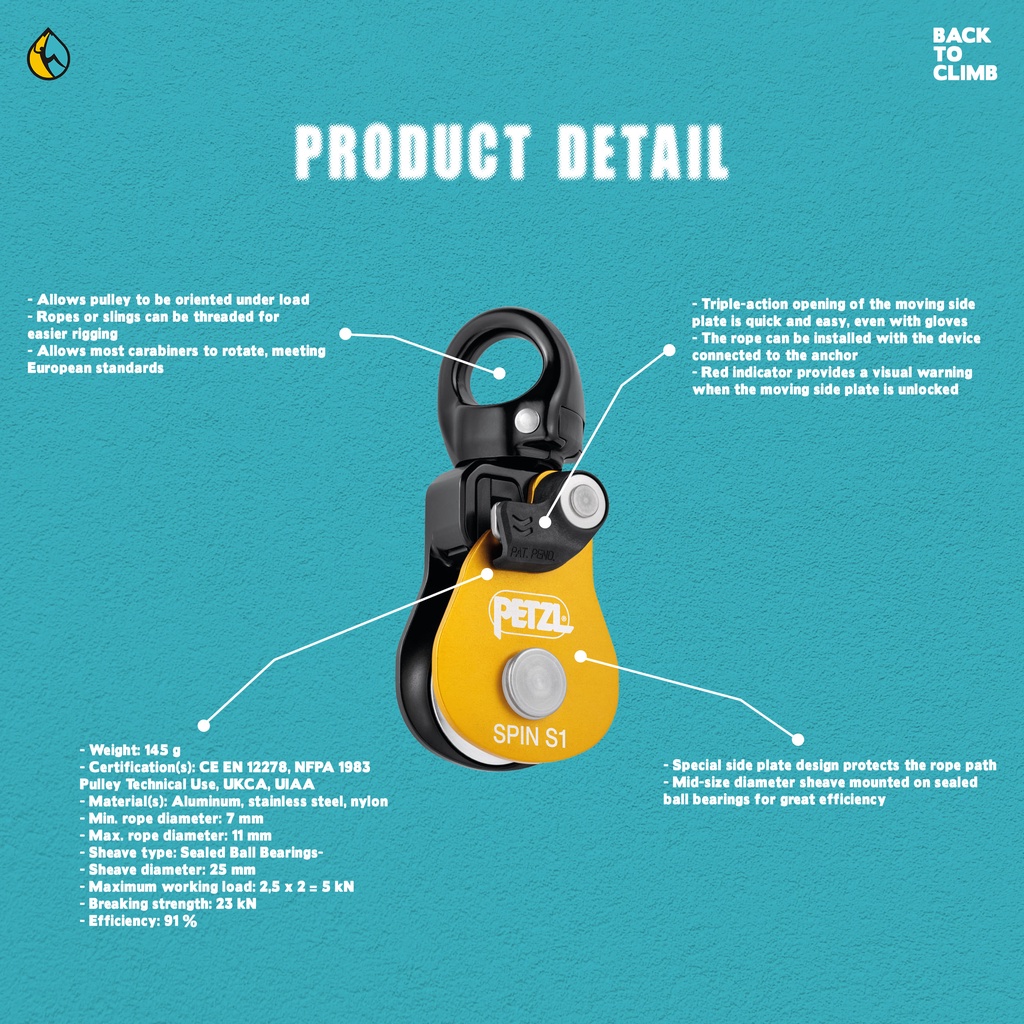 Petzl SPIN S1 Pulley for Working at Height - Pulley Safety