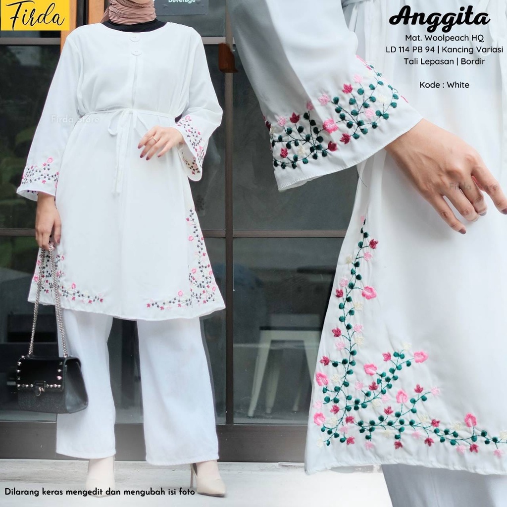 Anggita Tunik Firda Atasan Wanita Lengan Panjang Warna Putih Jumbo Bigsize LD 114 XXL Bahan Wollpeac