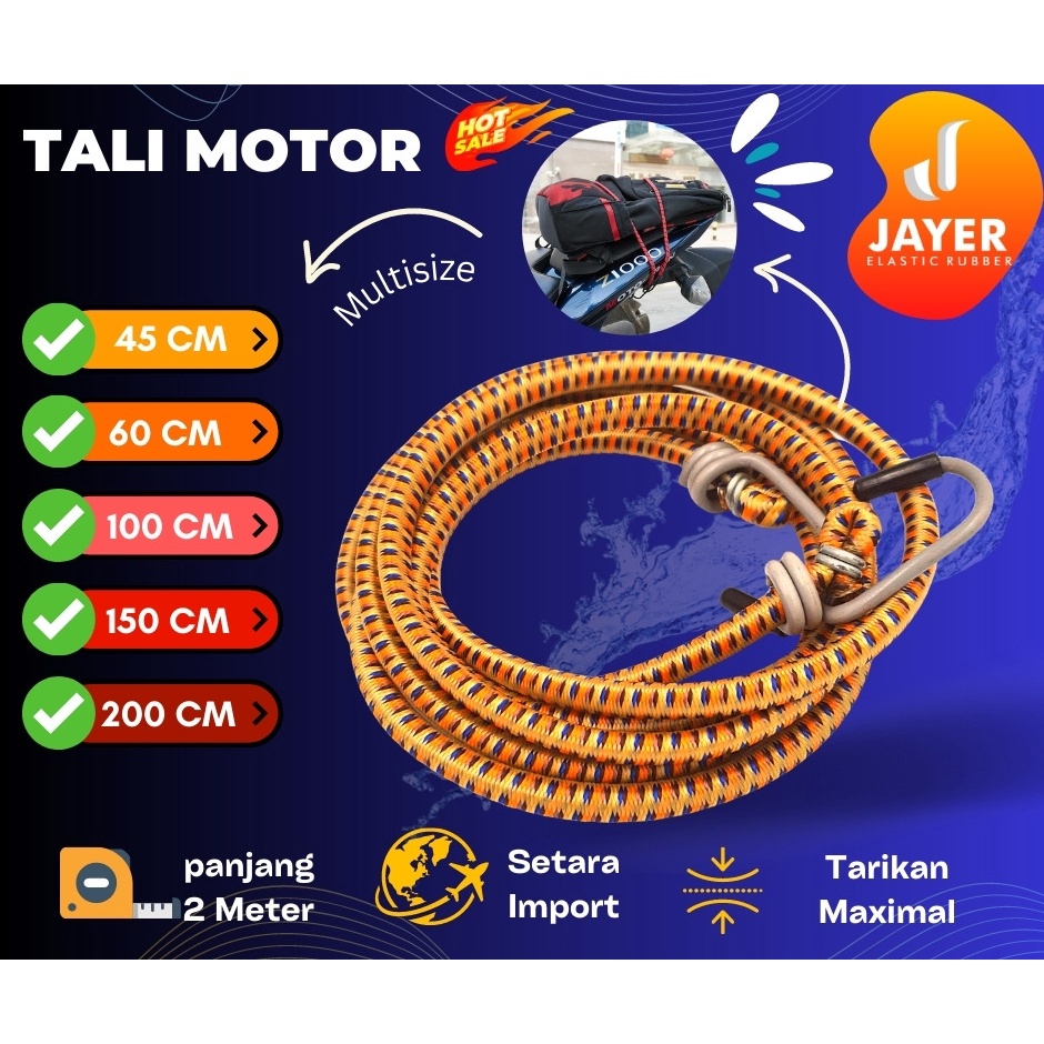 Tali ikat Pengikat barang di motor / Tali Bagasi motor / Karet pengikat Barang Multifungsi 45 / 200 cm