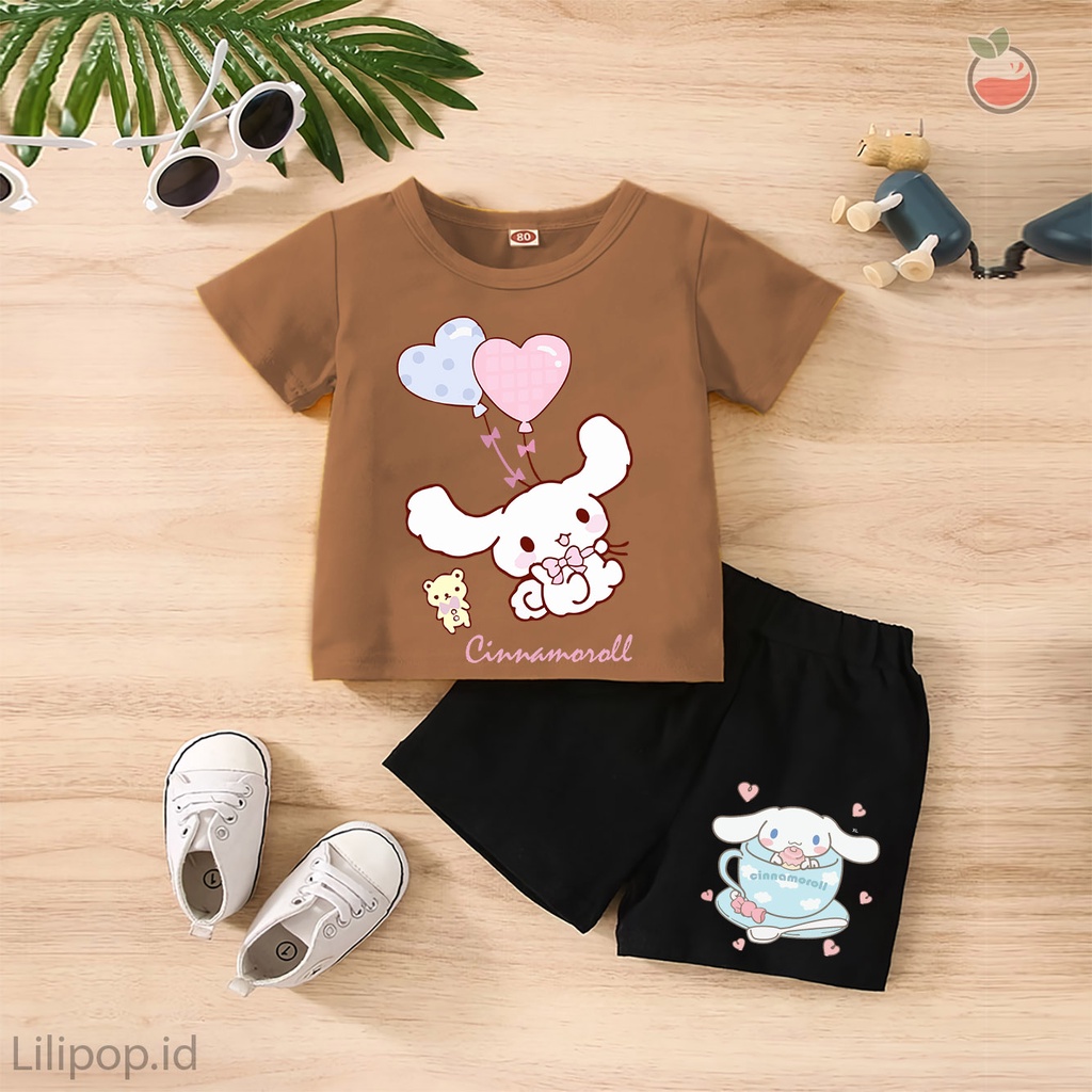 Baju Anak Stelan Kaos 3/4  CINNAMOROLL KID Cowok Cewek  Usia 1 - 4 Tahun Celana Pendek Harian