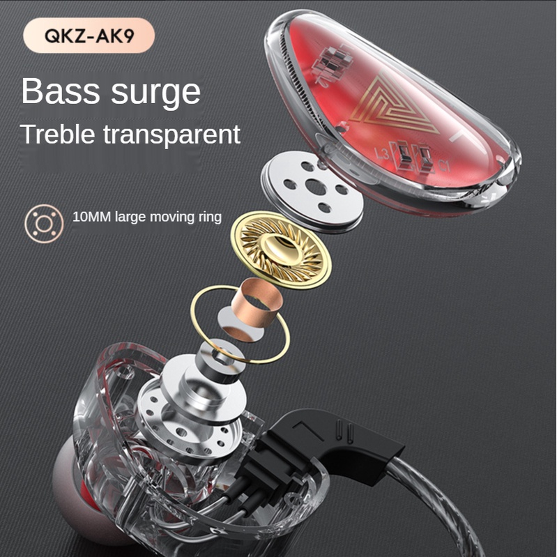 QKZ AK9 Earphone with Mic Sport Running Fashion In-ear Diamond Gaming Headset Wired Jack 3.5mm HIFI Music Bass