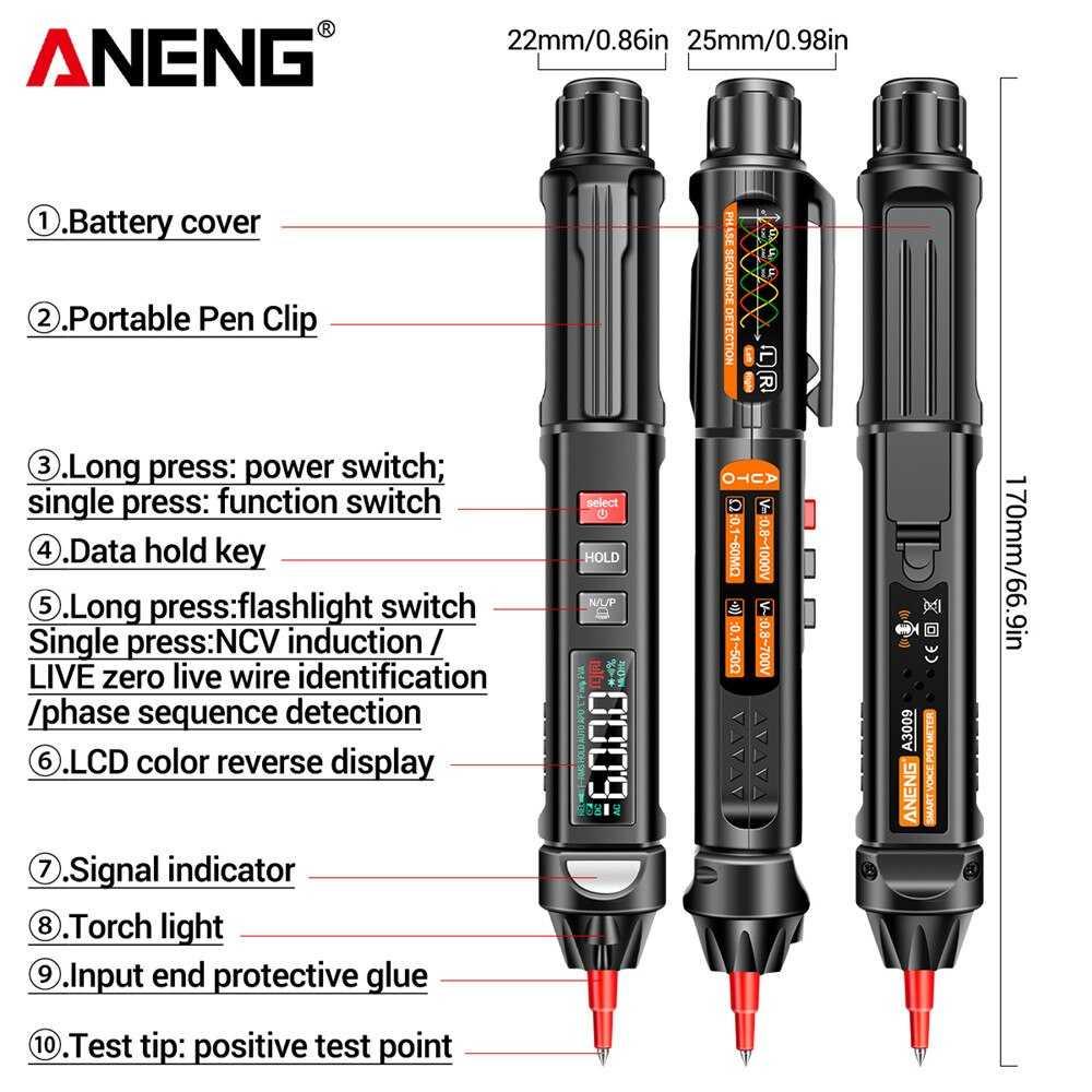 ANENG Tespen Digital Multimeter Voltage with Voice and Flashlight - A3009 - Black/Red