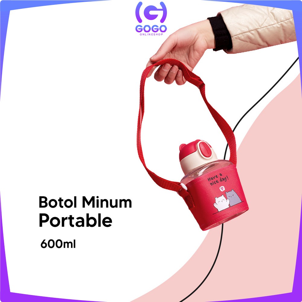 GOGO-C469 Botol Minum Anak Karakter 600ML Tempat Minum Anak TK Lucu Dengan Sedotan / Bottle Minum Kids Portable BPA FREE