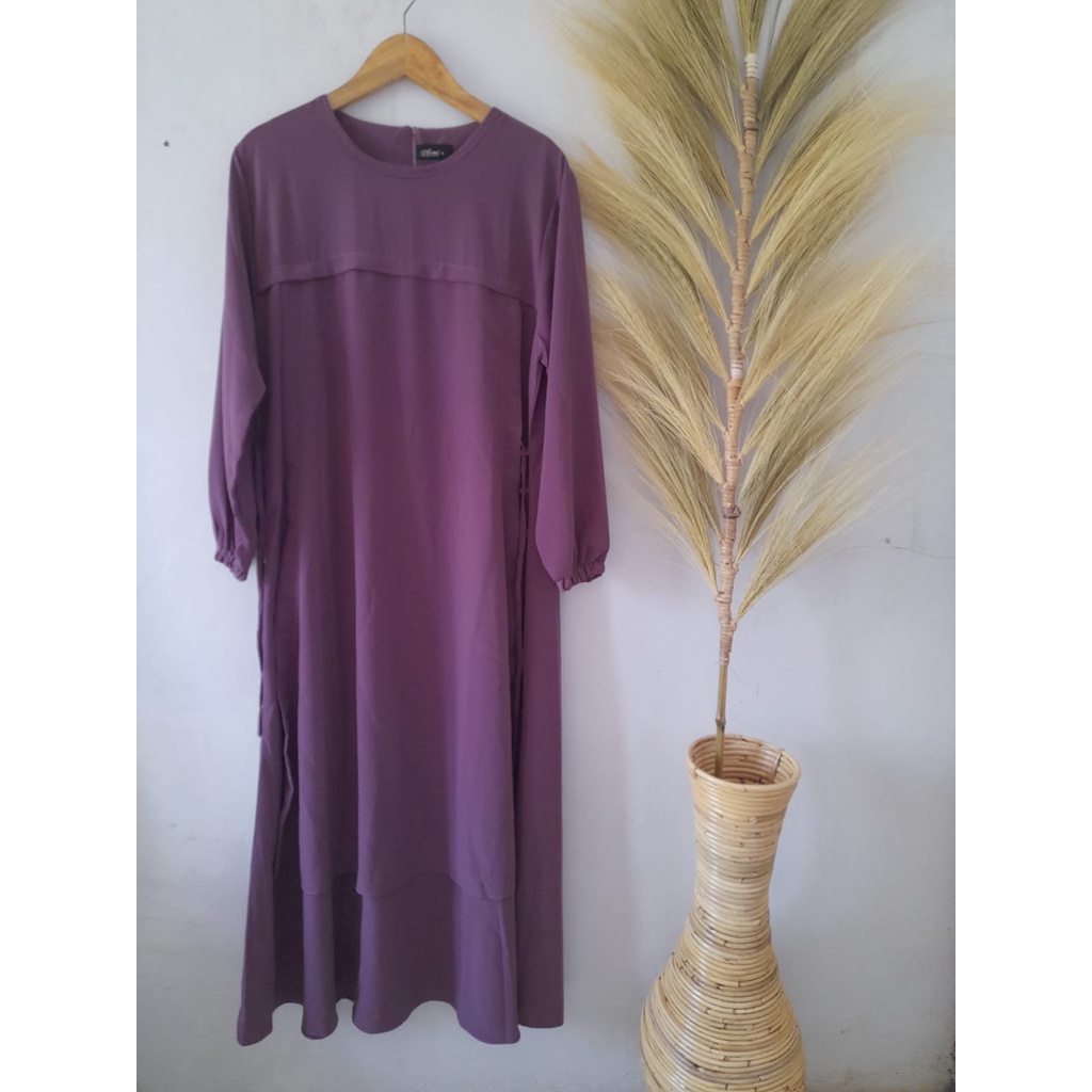 Gamis Syar'i Malaysia Dewasa Dusty Ungu Lengan Karet