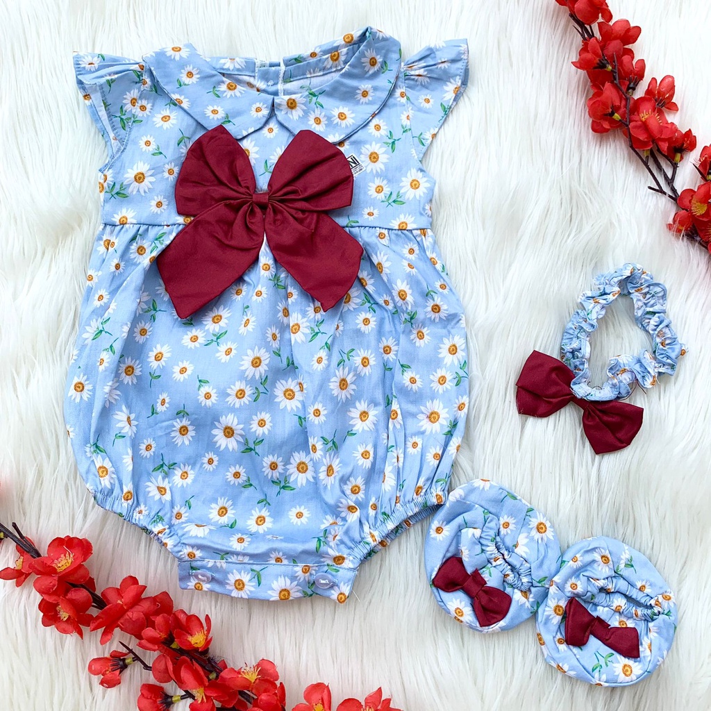Setelan jumper sepatu lucu motif bunga free bandana bayi perempuan cewek murah fashion -emi