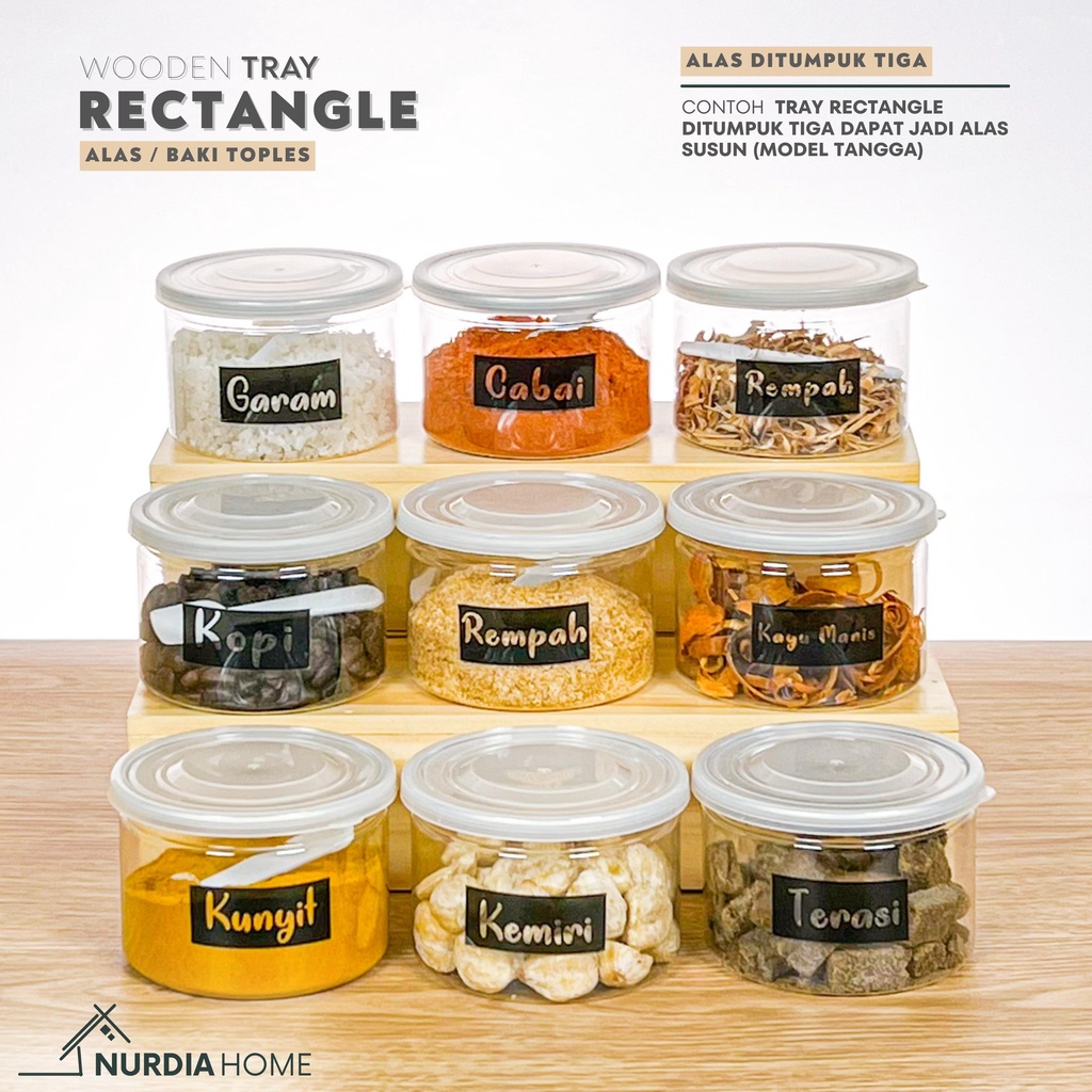 Nampan Baki Alas Kayu Persegi (Tray Rectangle by Nurdia Home) Wadah / Tatakan toples / Rak dapur - WT02