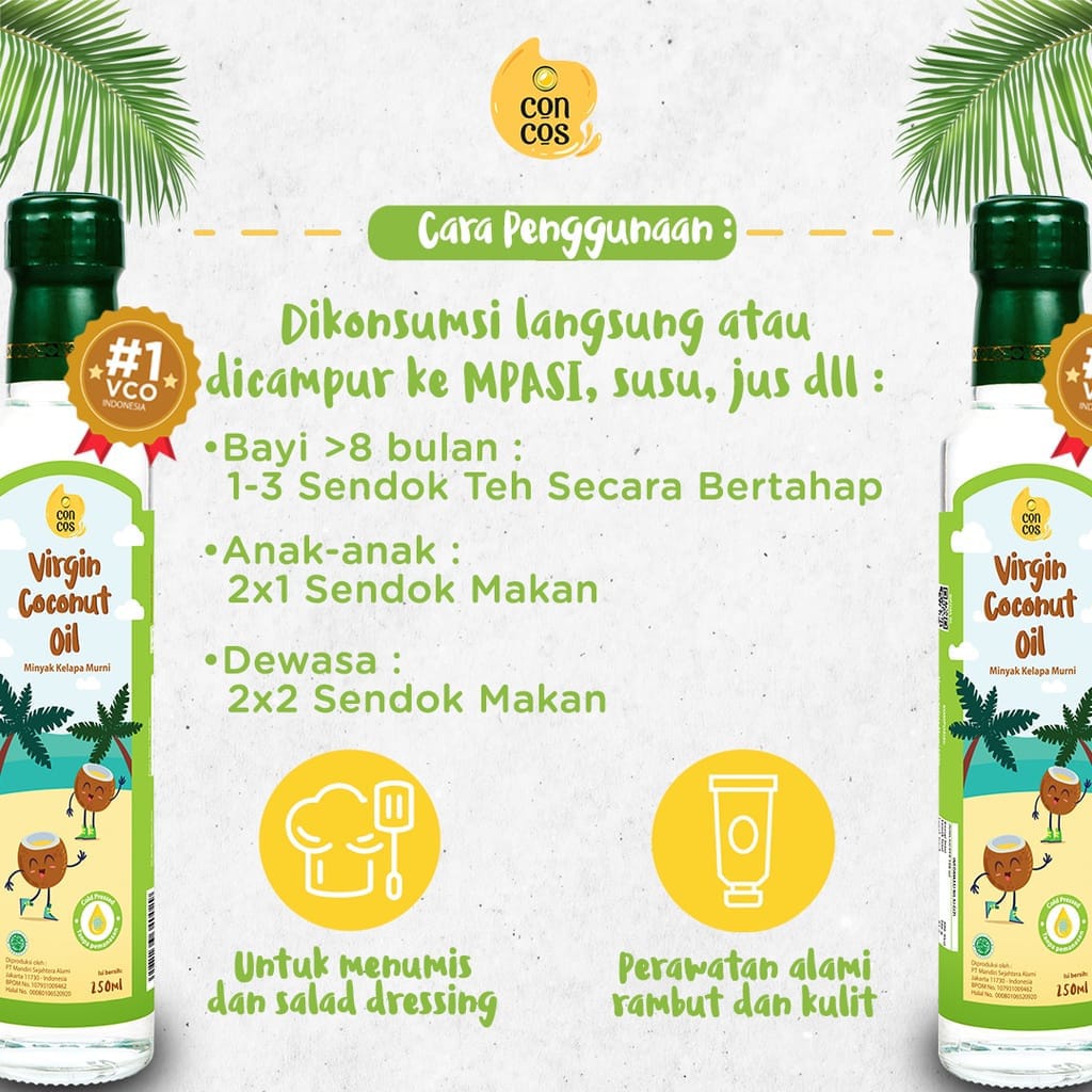 Concos Virgin Coconut Oil Kids Baby / VCO / Minyak Kelapa Murni 250ml Tambahan Bumbu MPASI Bayi