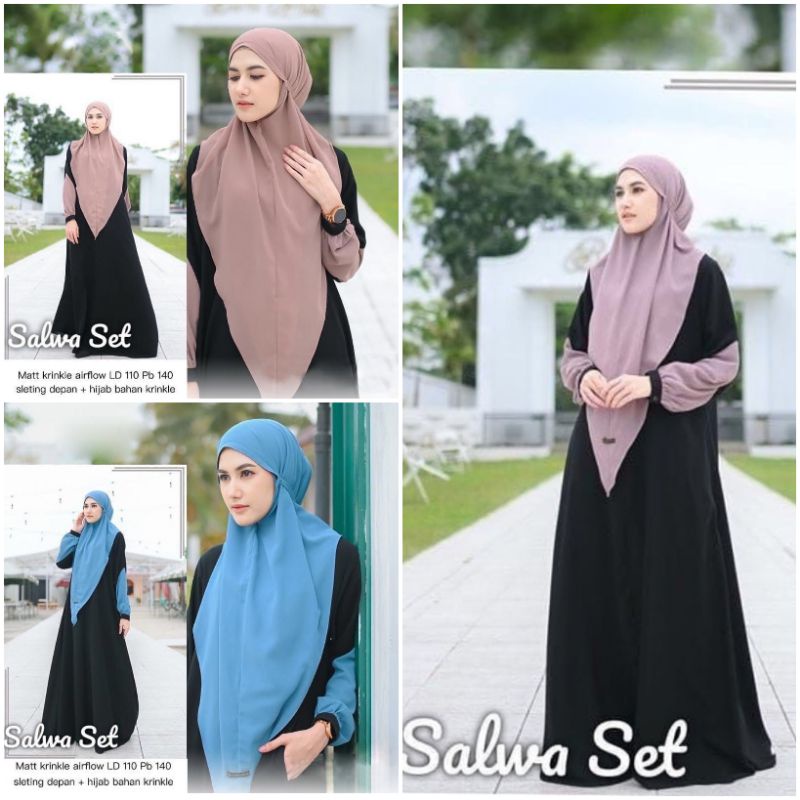 Safira syari khimar set hitam/syari umroh wanita/syari cantik wanita modern/syari lebaran family
