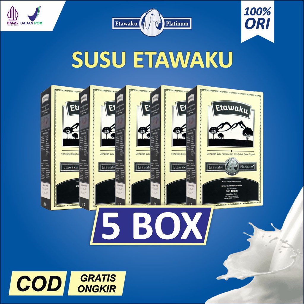

[ORI] 5 BOX ETAWAKU PLATINUM - Susu Kambing Etawa Lancarkan Pernafasan Bebas Sesak Nafas Perkuat Tulang Nutrisi untuk tulang 100% Original Asli Halal BPOM