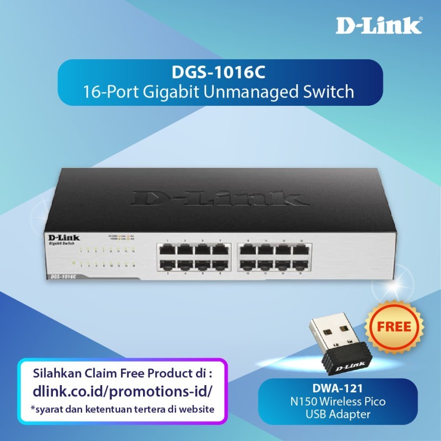 D-Link DGS-1016C 16-port 10/100/1000Mbps Unmanaged Gigabit Switch | DLink GARANSI RESMI