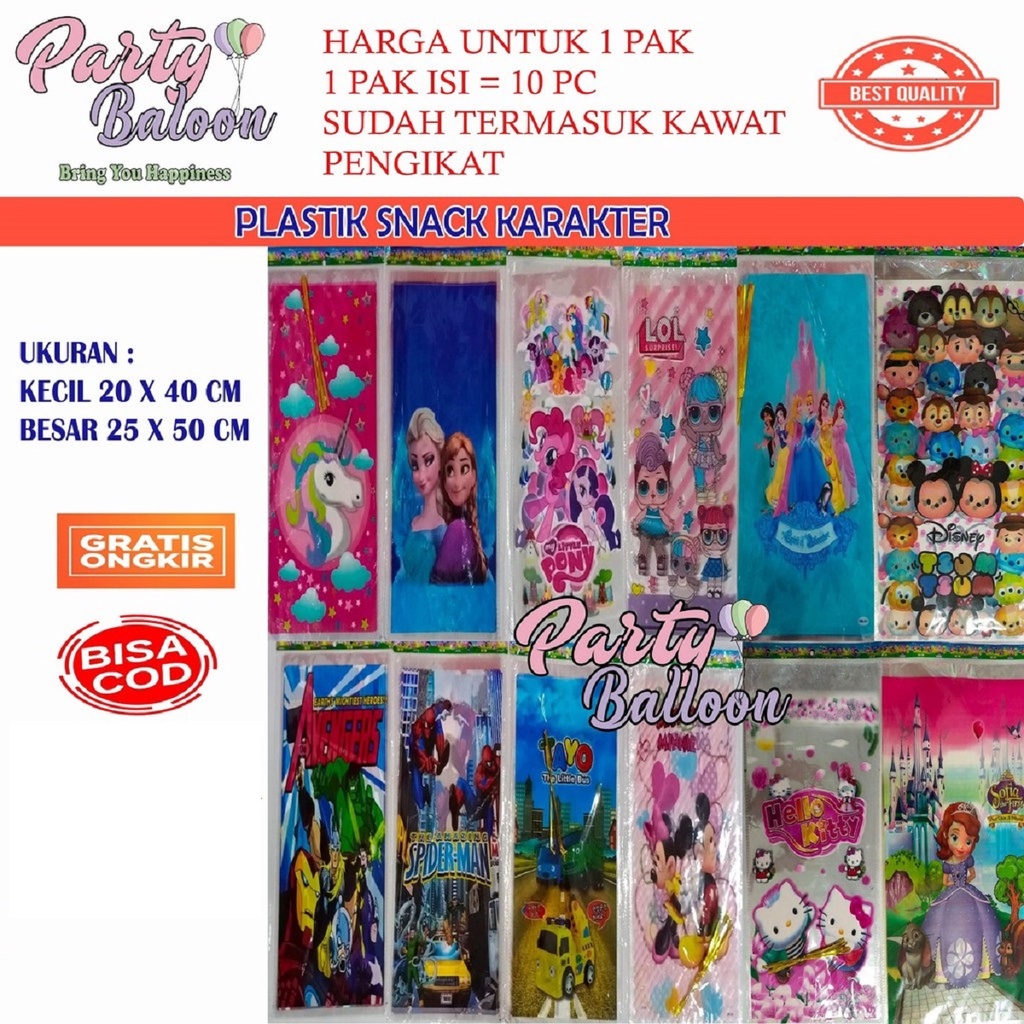 

Plastik Snack Karakter Besar dan kecil / Plastik Ulang Tahun / Plastik Souvenir Karakter