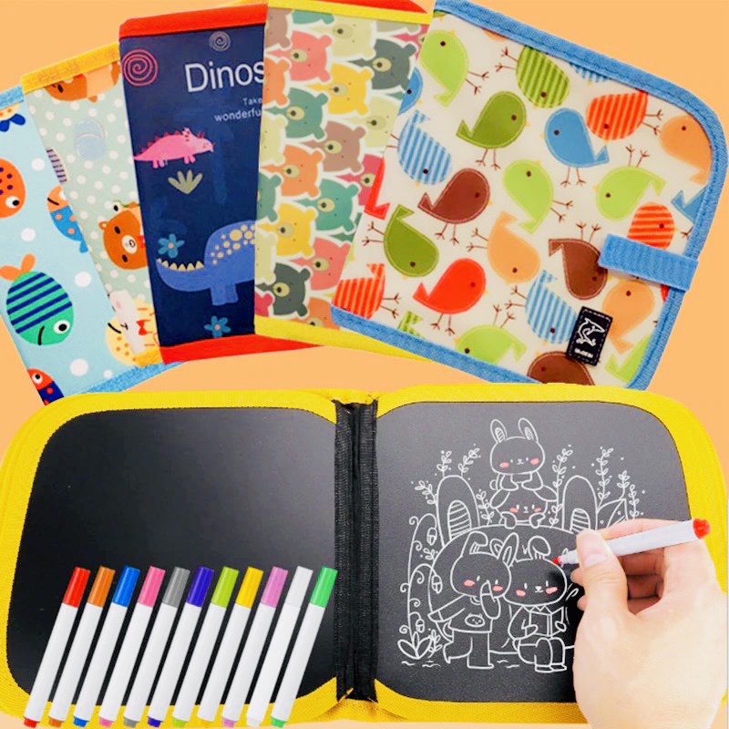 Mainan Edukasi Anak Magic Drawing Book Portable - Buku Gambar anak Portable bisa dihapus Free 12 Spidol