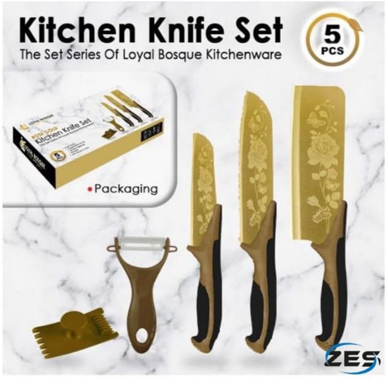 Set Pisau Dapur Isi 5 pcs Pisau Dapur + Peeler Hitam / Set Pisau Premium / Set