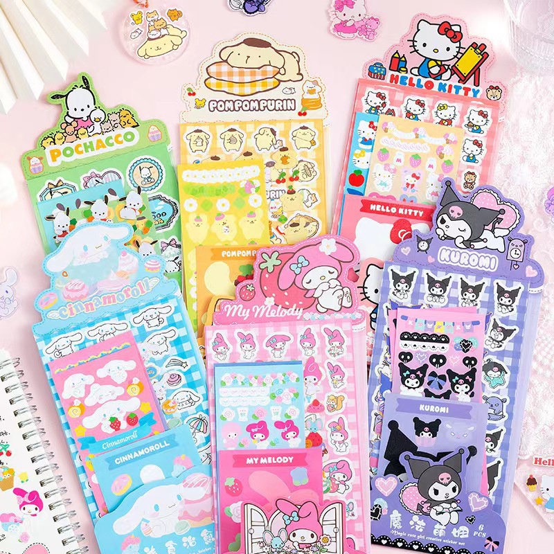 Aneka stiker sticker pack karakter Kuromi Cinnamoroll Hello Kitty Pompompurin Keroppi Melody