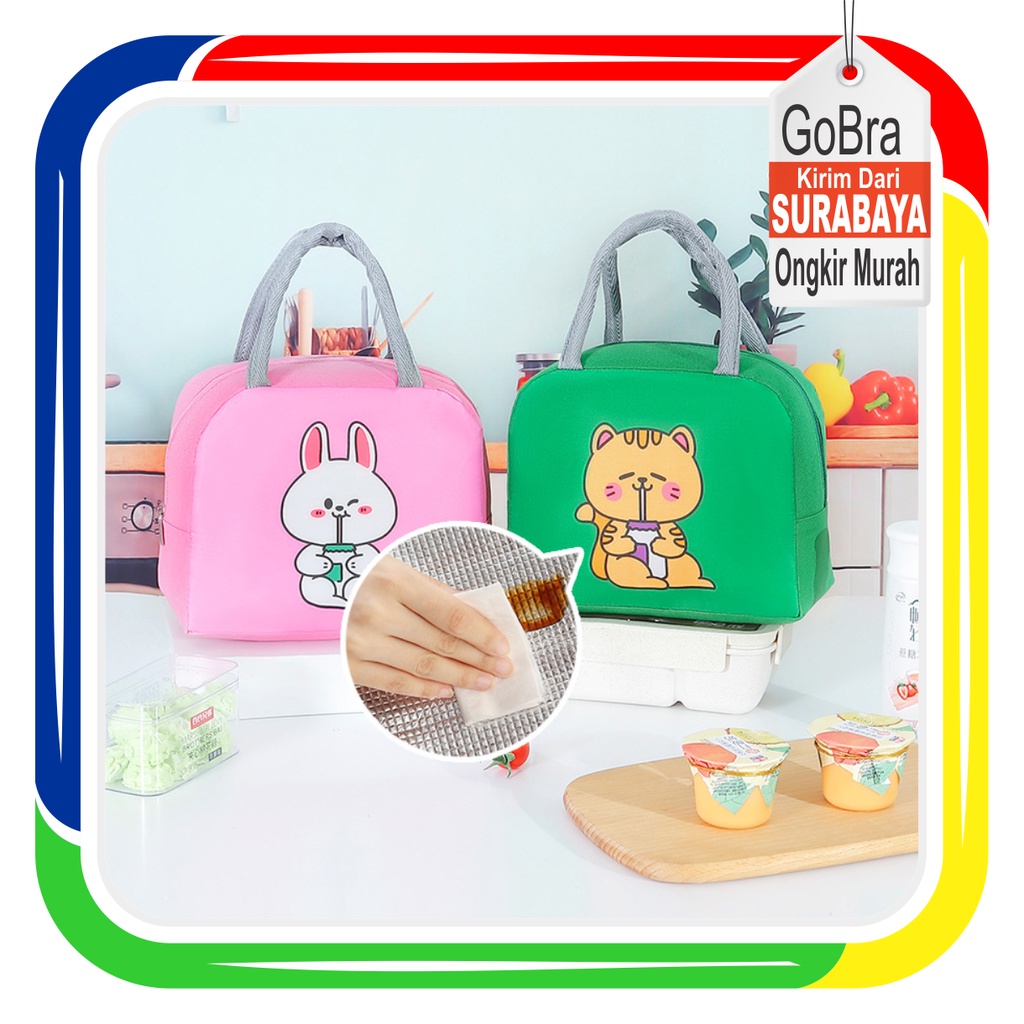 Gobra ♕ PA002 Tas Bekal Model Karton Lucu Lunch Cooler Bag Makanan Aluminium Kotak Makan Import COD