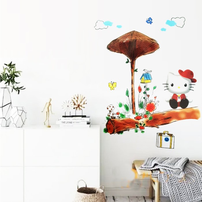 RD CB016 HELLO KITTY N BIG MUSHROOM 60X90 WALLSTICKER WALLSTIKER STIK BEST SELLER