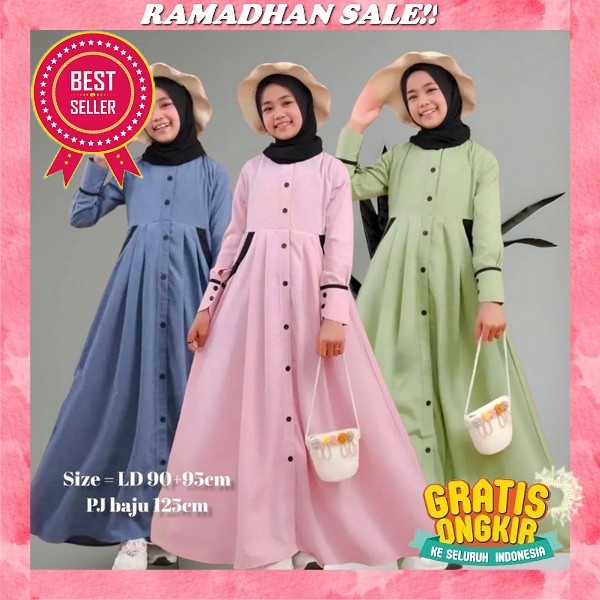 Arra Mecca Kids Dress Gamis Set Baju Muslim Mewah Kerudung Jilbab Khimar Sarimbit Syar’I Couple Adik
