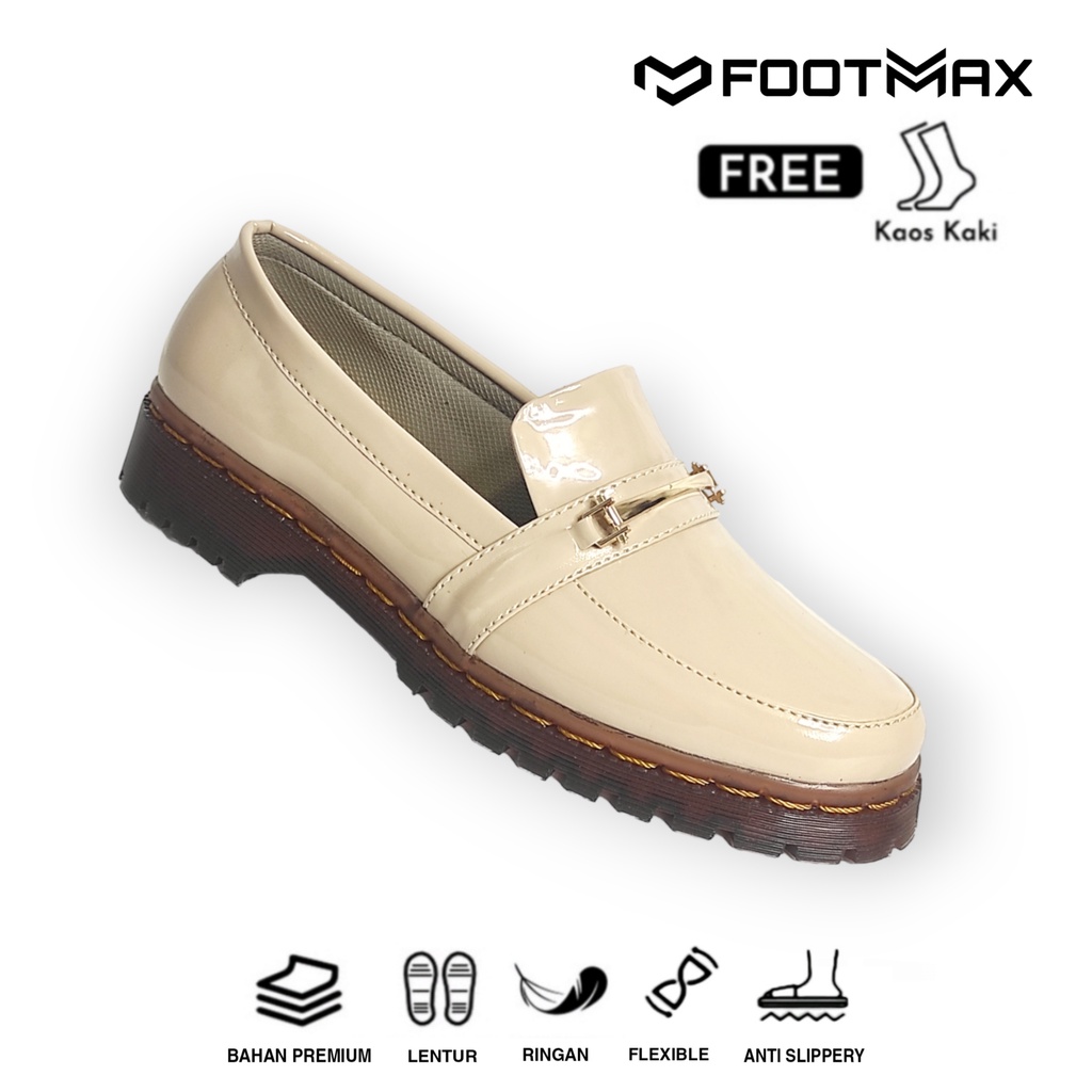 Sepatu Docmart Wanita Cream Kilap Sepatu Wanita Loafer Slip On Sepatu Kerja Wanita Casual Formal Termurah