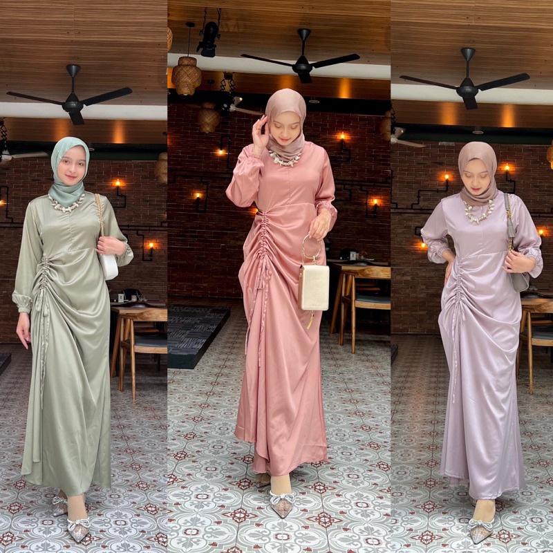 CAMILIA Dress Serut polos lengan balon / Baju Kondangan / Lamaran / Lebaran / Braidsmaids murah / Gamis remaja / wisuda / couple by Zenira