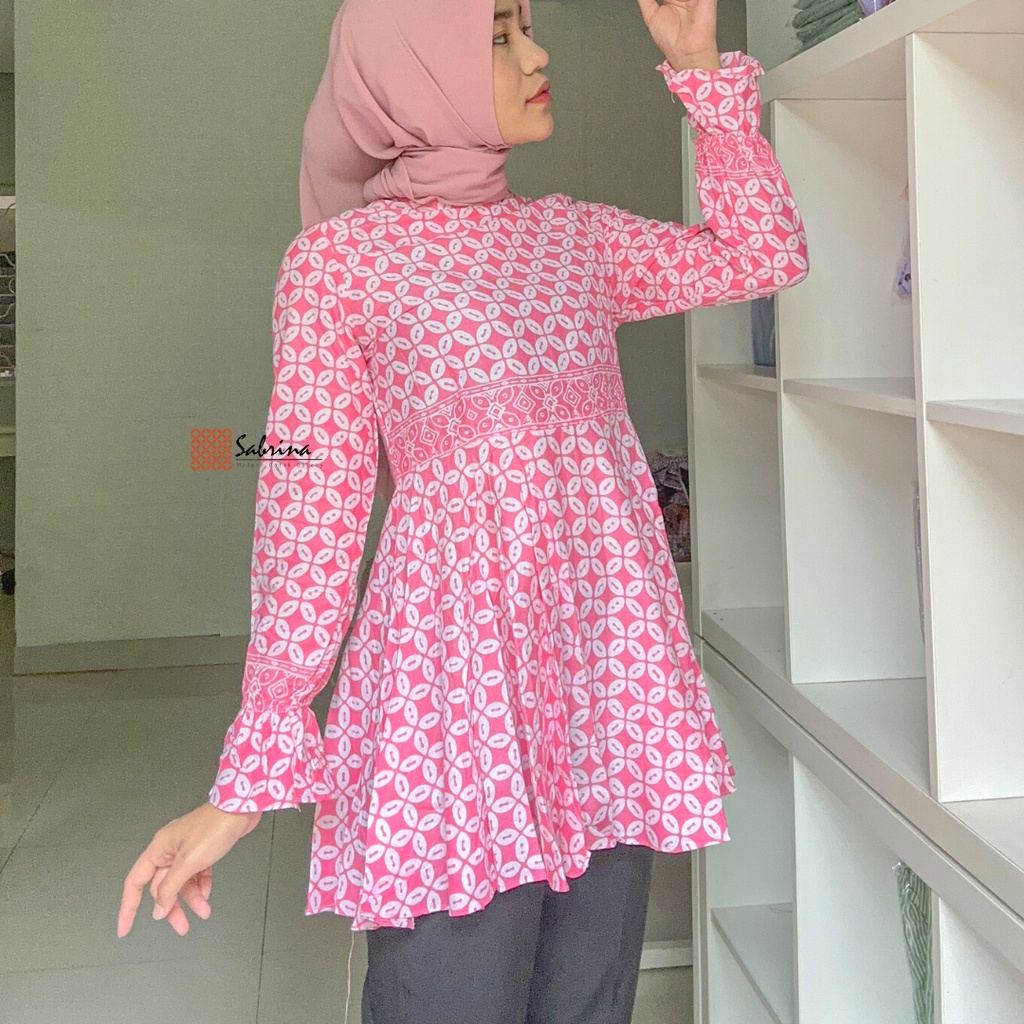 Chana Peplum Blouse Atasan Batik Modern Wanita Kerja Kantor Cantik Pastel Kekinian