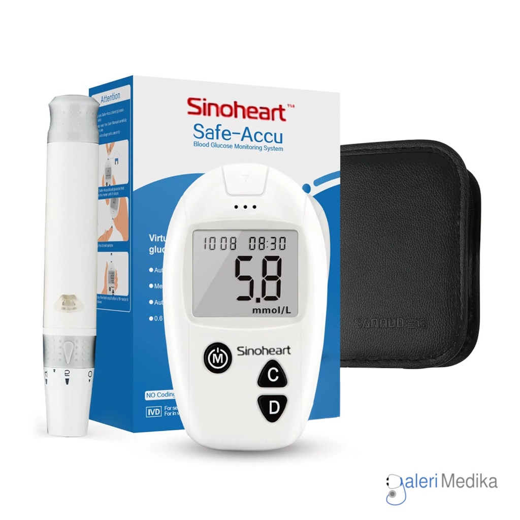 Sinoheart Safe Accu Alat Cek Gula Darah Glukometer / Alat Test Glukosa Sinoheart Safe Accu