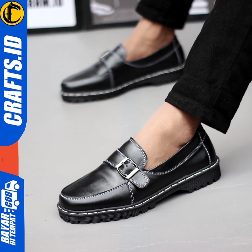 CRAFTS steve - Sepatu Pantofel Formal Docmart Loafers Kerja Pria Hitam