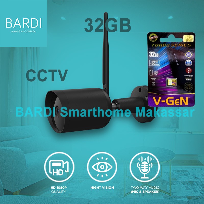 BARDI Outdoor IP Camera CCTV Wifi Mic Speaker + 32 Gb Sandisk Micro SD