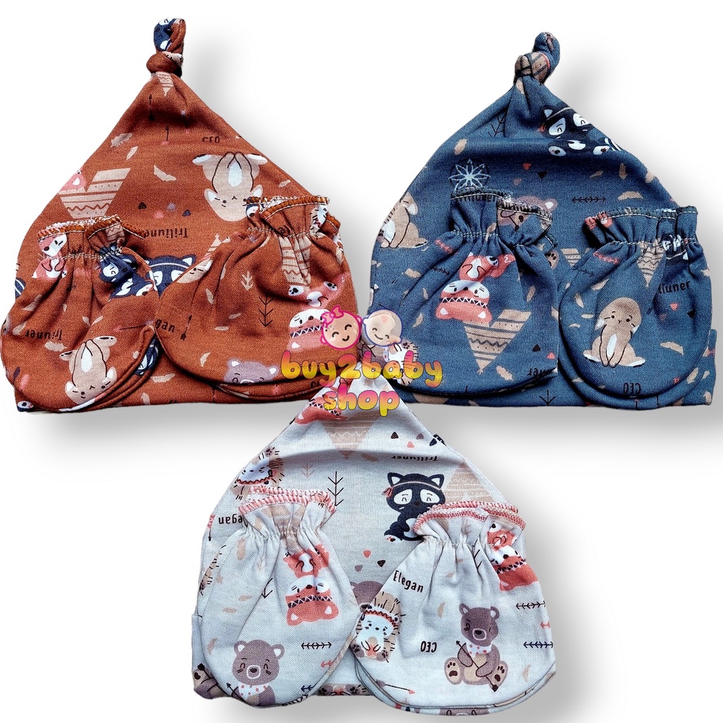 Topi set Vinata/HugMe topi sarung tangan dan kaki bayi isi 1 Set