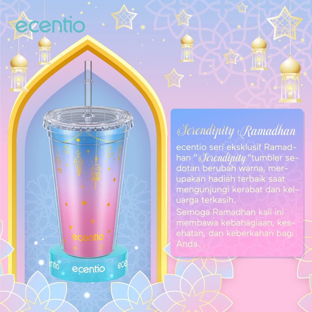 ecentio &amp; FOODI tumbler minum sedotan 450ml hampers Serendipity seri Ramadhan ONLY/botol minum kopi/perubahan warna