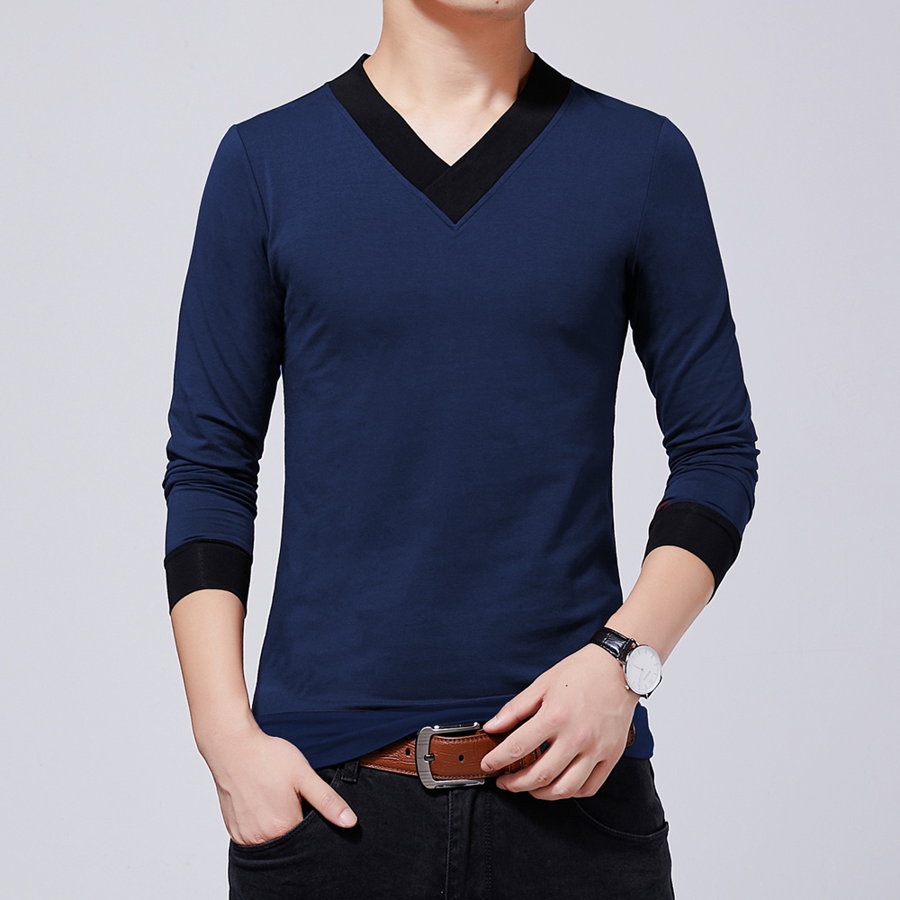 Okechuku LONEL Baju Kaos Pria Distro Lengan Panjang Leher V Neck Shirt
