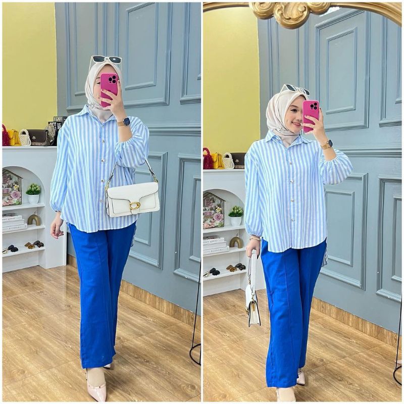 Setcel Katun Salur Satu Kantong Terbaru / Setelan Celana Katun Salur Satu Kantong Terbaru / Setcel C