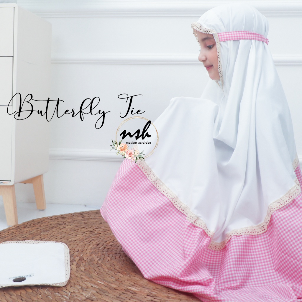 [𝓷𝓼𝓱] Mukena Anak Tanggung Santri Tartan Butterfly Tie dengan Tas Sajadah Mini