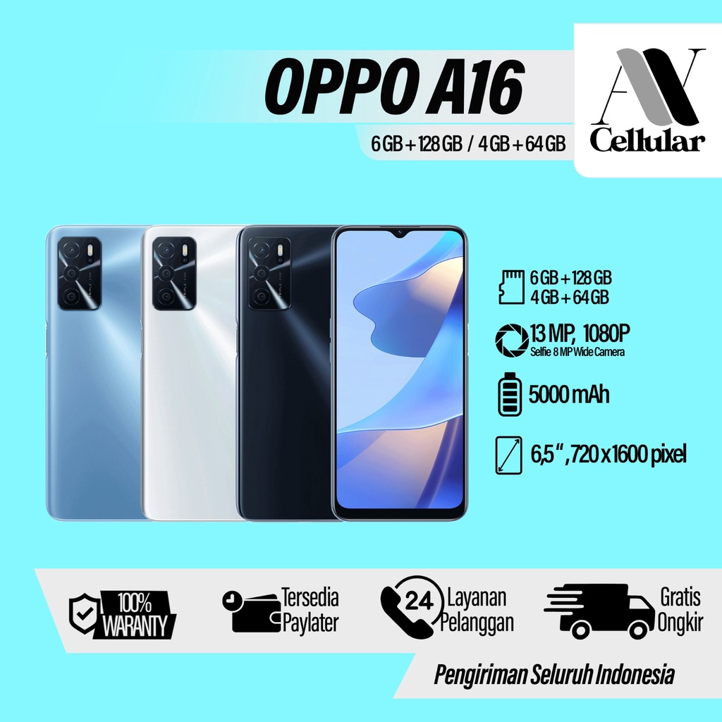 Hp Oppo A16 Ram 6GB Internal 128GB Smartphone Android Garansi 1 Tahun