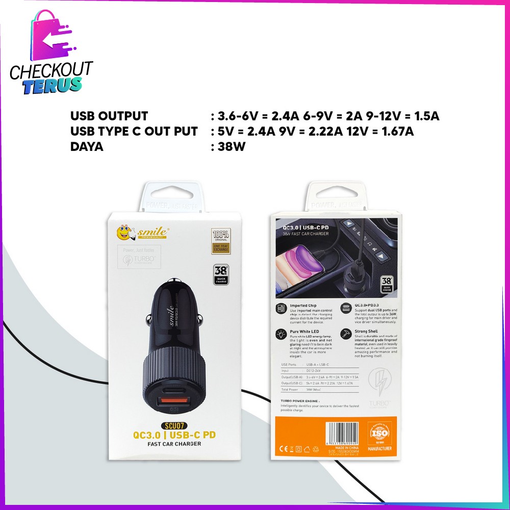 CT C819 Car Charger Mobil Type C Adaptor 2 Ports Fast Charging Pengisi Daya Cepat QC3.0 For Handphone Colokan Mobil USB-C Tablet