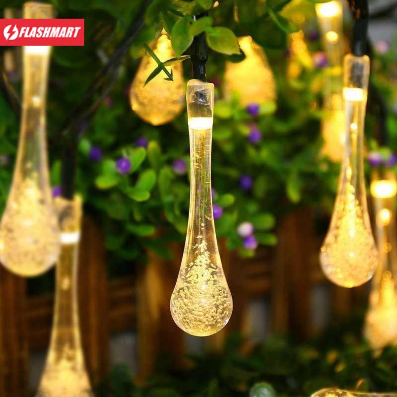 Flashmart Lampu Hias String Lights Raindrop Solar 30LED 6.5M Warm White - SP030